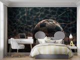 Black and white football mural installed in modern home office