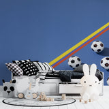 Football wall mural in gaming room showing rainbow design elements