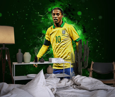 Football wallpaper mural showcased in modern teen bedroom, creating dynamic sports atmosphere