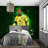 Brazilian soccer wall mural displayed in spacious games room with gaming setup