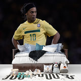 Soccer legend wall mural bringing sports flair to a contemporary living room