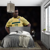 Yellow jersey football mural creating statement wall in man cave