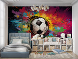 Soccer wall mural brightening up a game room with dynamic graffiti design