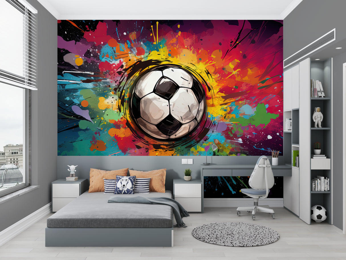 Graffiti football wallpaper transforming home gym with bold colors