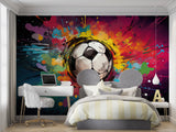 Urban football mural making statement in modern living room