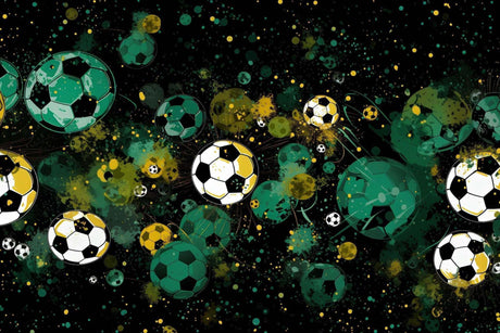 Football wallpaper design file showing detailed cosmic pattern with green and gold soccer balls on black background