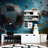 Sports wall mural bringing energy to a home gym space