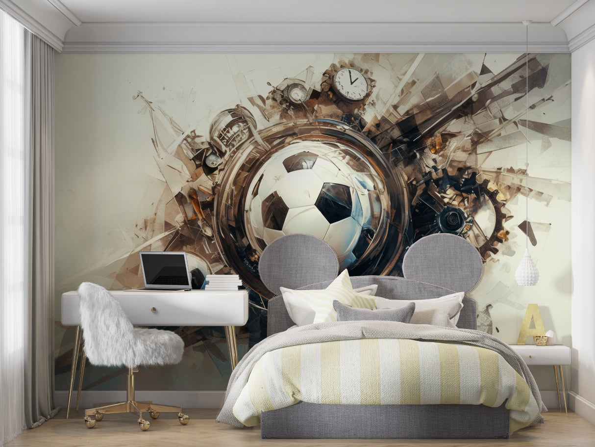 Modern football wall mural displayed in sports bar setting