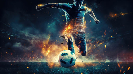 Design file showing detailed football player silhouette with explosive fire effects pattern