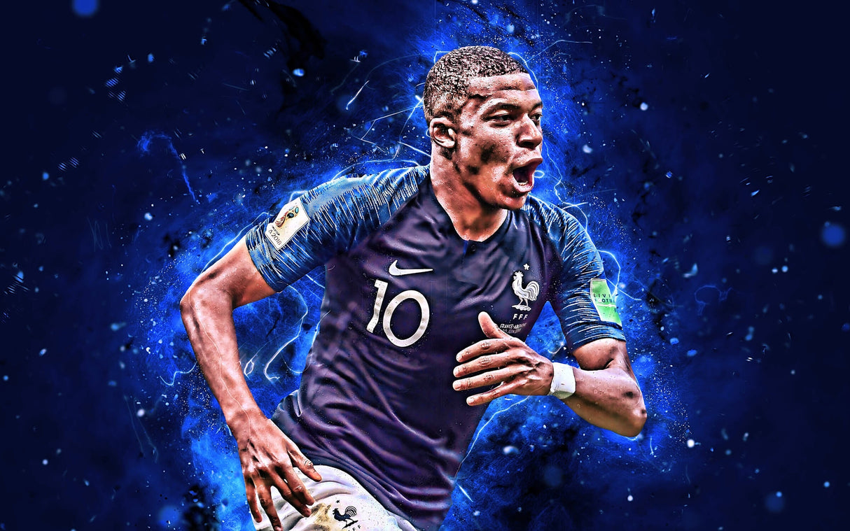 Football wallpaper design file showing cosmic blue pattern with dynamic player silhouette