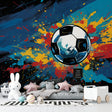 Football wall mural bringing energy to a modern teen bedroom with color splash design