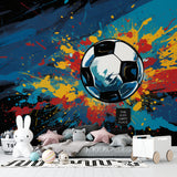 Football wall mural bringing energy to a modern teen bedroom with color splash design