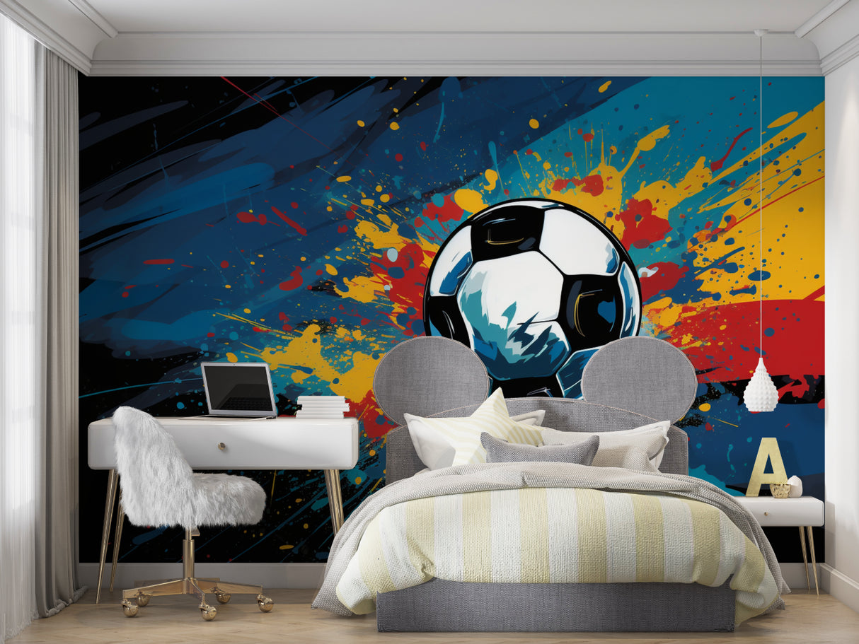 Sports wallpaper showcased in a vibrant game room setting