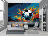 Dynamic football mural displayed in a contemporary living room