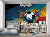 Soccer themed wall design transforming a home gym space
