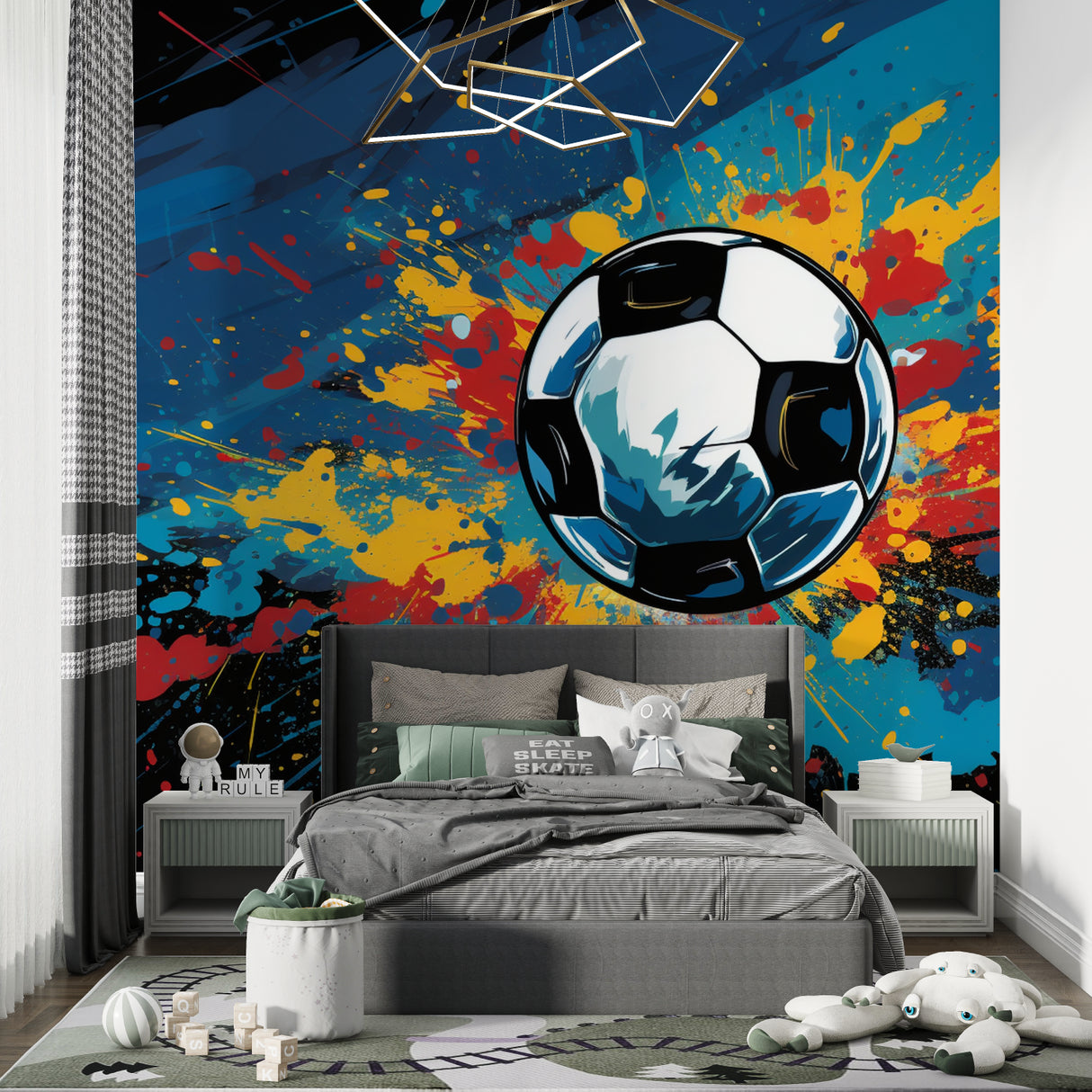 Football wallpaper creating impact in a sports bar setting