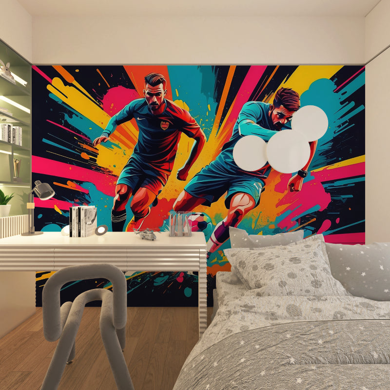 Street art football wallpaper in urban style playroom