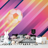 Dynamic football wallpaper design displayed in modern living space with pink accents