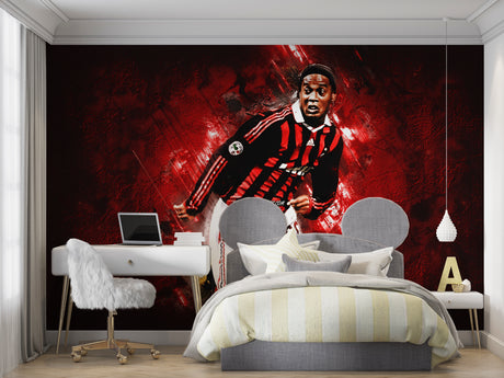 Football wallpaper mural in modern teen bedroom showing dynamic red and black design