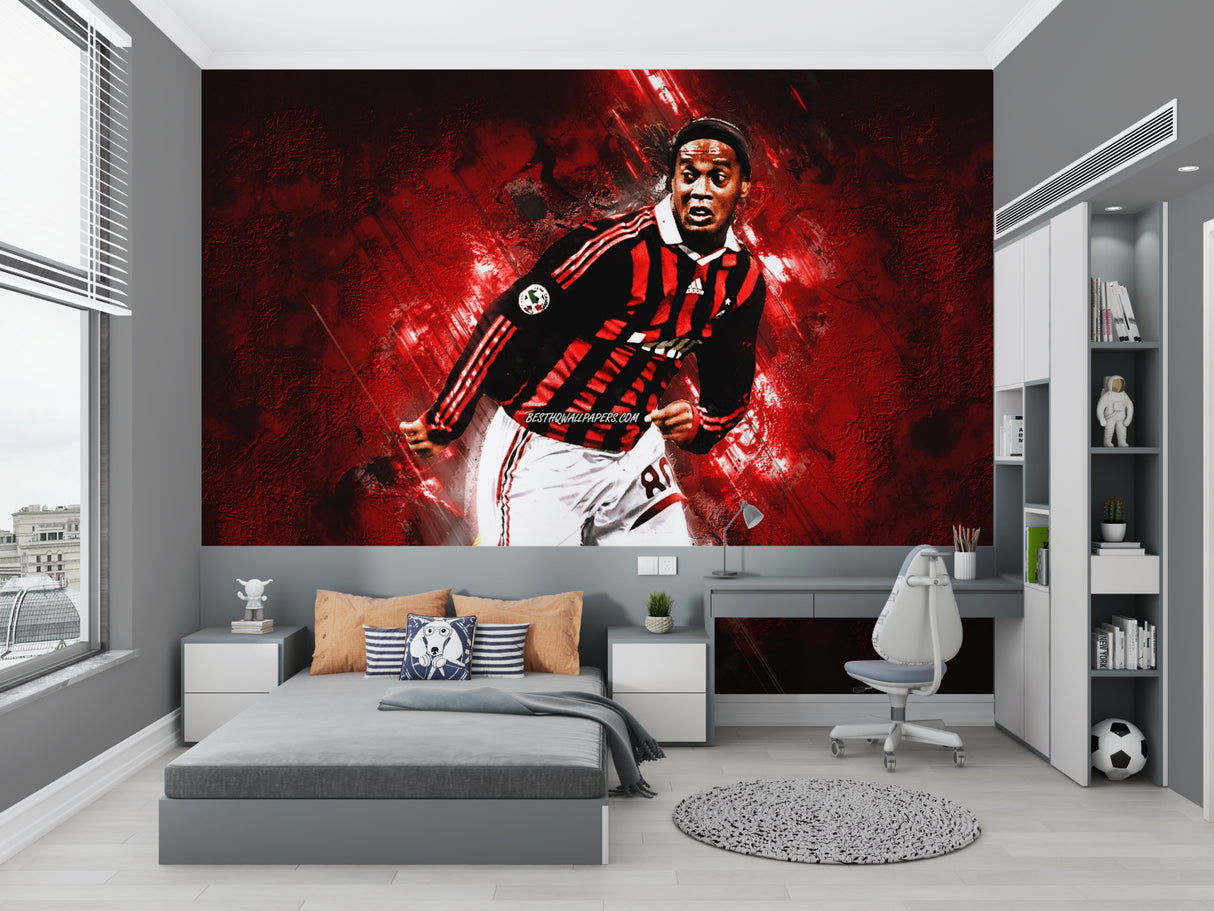 Dynamic football mural installation in sports bar showing scale and impact
