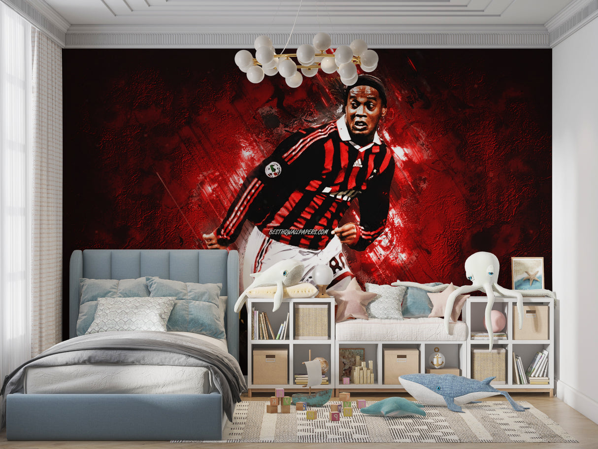 Football themed wallpaper bringing excitement to man cave setup