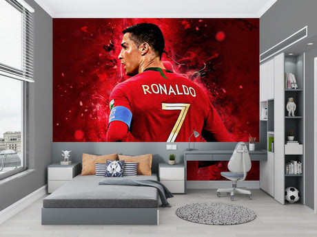 Football mural wallpaper transforms teen bedroom into exciting sports haven