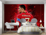Dynamic red football wallpaper creates stunning home gym atmosphere