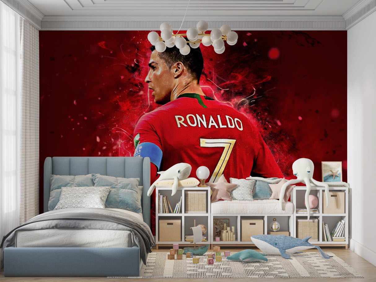 Soccer wall mural bringing stadium feel to kids playroom