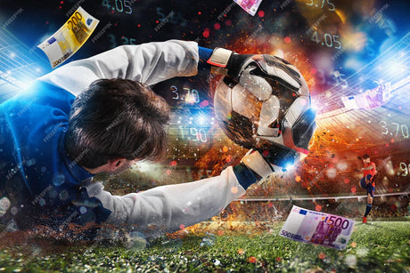 Football action wallpaper design file showing detailed stadium scene with dynamic goalkeeper save