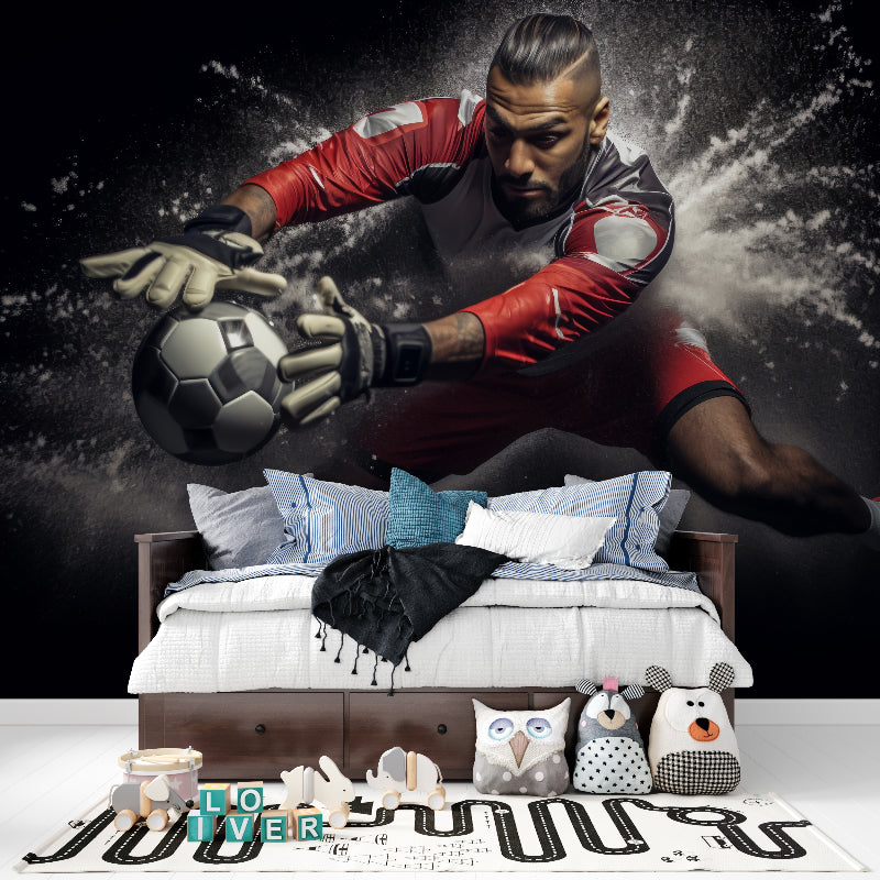 Sports wall mural featuring goalkeeper in home gym setup