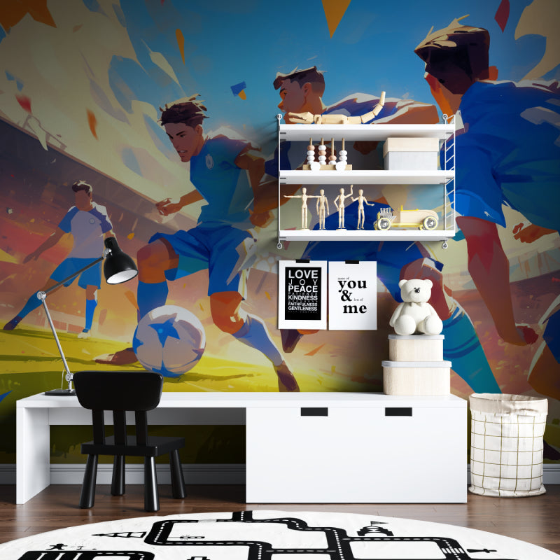 Football wallpaper design transforming home gym with action scenes