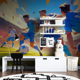 Football wallpaper design transforming home gym with action scenes