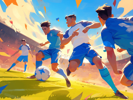 Football wall mural design file showing complete pattern with dynamic sports action scene