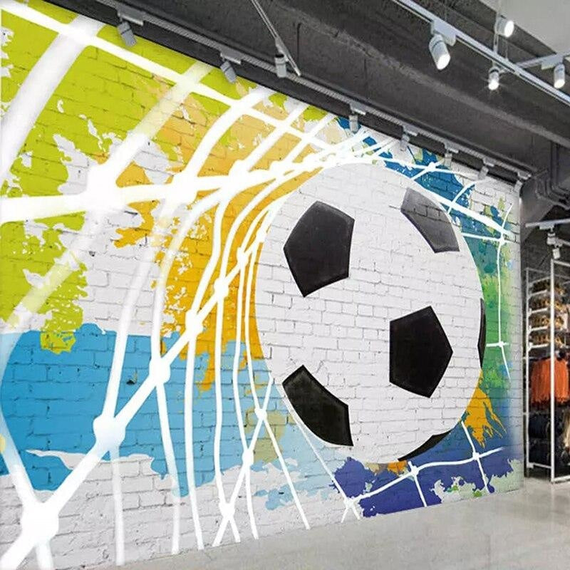 Football wallpaper mural showcased in home gym environment