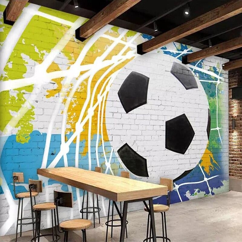 Soccer wall design installed in modern living room setting