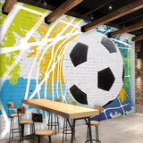 Soccer wall design installed in modern living room setting