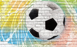 Design file of dynamic football mural with color splash effect on white brick background