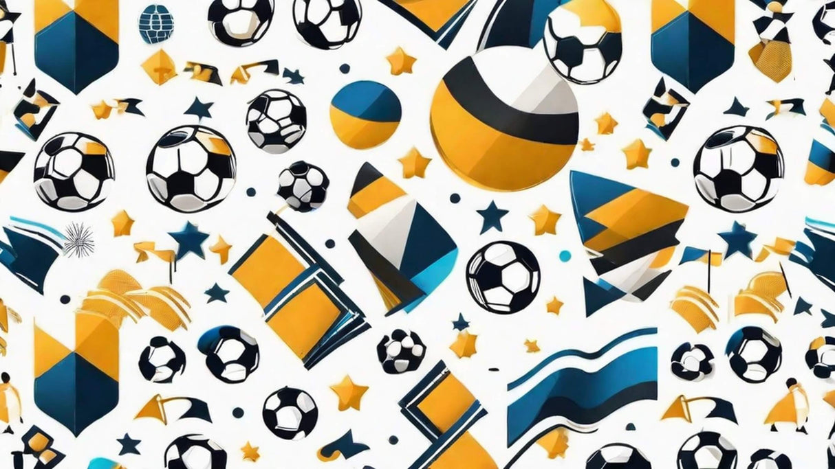 Design file showing football pattern with stars and geometric shapes on white background