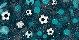 Football mural design file showing floating soccer balls and turquoise space pattern
