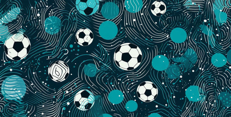Football mural design file showing floating soccer balls and turquoise space pattern
