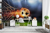 Soccer wall mural installed in a sports bar setting, creating dynamic atmosphere with ambient lighting