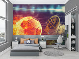 Sports mural wallpaper making statement in kids bedroom with soccer decor