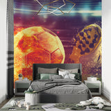 Soccer wall mural creating perfect backdrop in sports fan's home gym