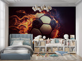 Football themed mural installed in a sports facility showing scale and impact