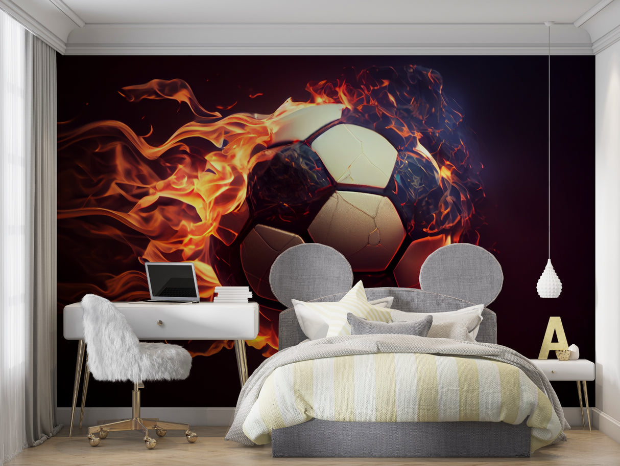 Soccer wallpaper creating energy in a home gym setting
