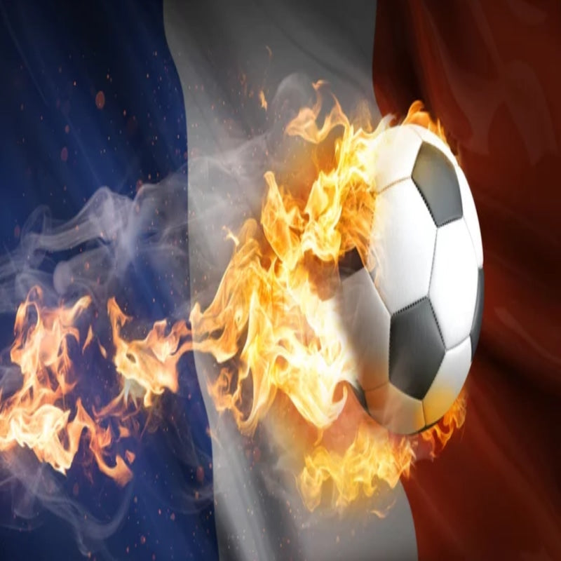 Football mural design file showing detailed flaming soccer ball pattern with French flag background