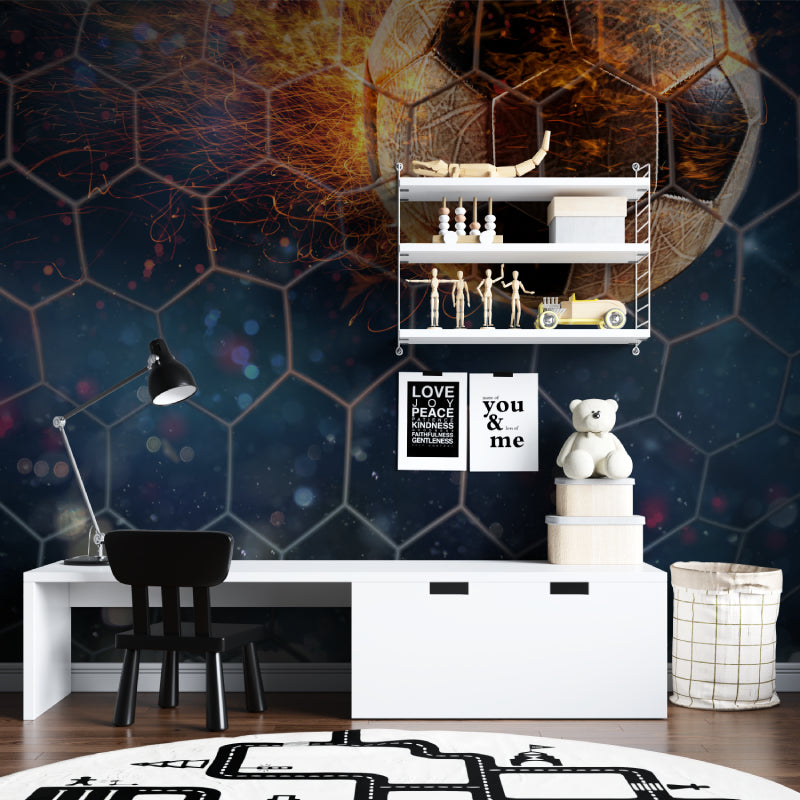 Football wall mural bringing energy to kids gaming and study space