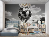 Football wall design installed in home office highlighting monochrome aesthetic