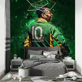 Green soccer mural installed in modern gaming setup room