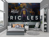 Football wall mural showcasing legendary number 10 in a stylish home office setting
